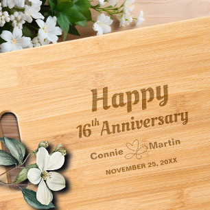 16th Wedding Anniversary Elegant Engraved Cutting Board