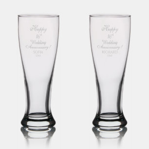 16th Wedding Anniversary Elegant Script Pilsner Glass