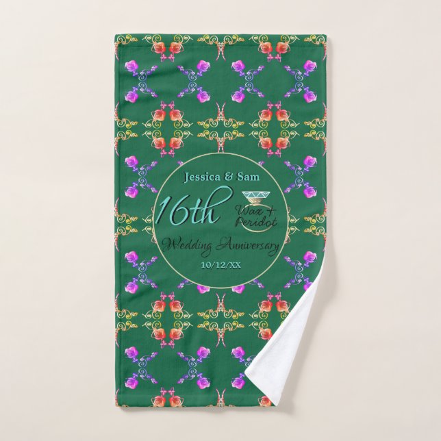 16th Wedding Anniversary Green Peridot Tea Towel (Hand Towel)
