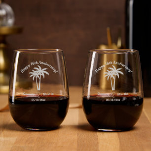 16th Wedding Anniversary Palm Trees Wine Glass