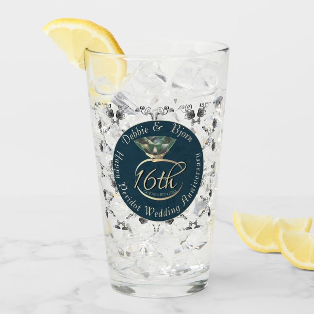 16th Wedding Anniversary Peridot Roses on Navy Gla Glass (Front Ice)