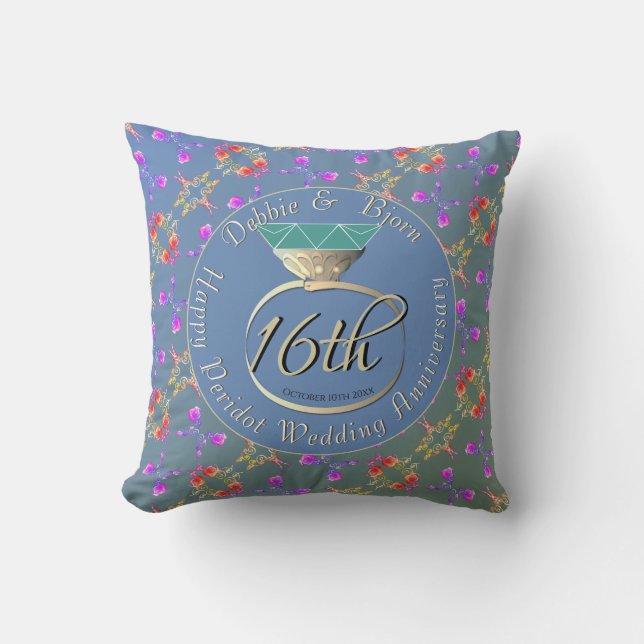 16th Wedding Anniversary Peridot & Sea Lavender  T Throw Pillow (Front)