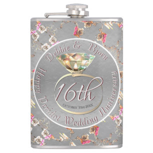 16th Wedding Anniversary Peridot, Wax, & Statice Flask