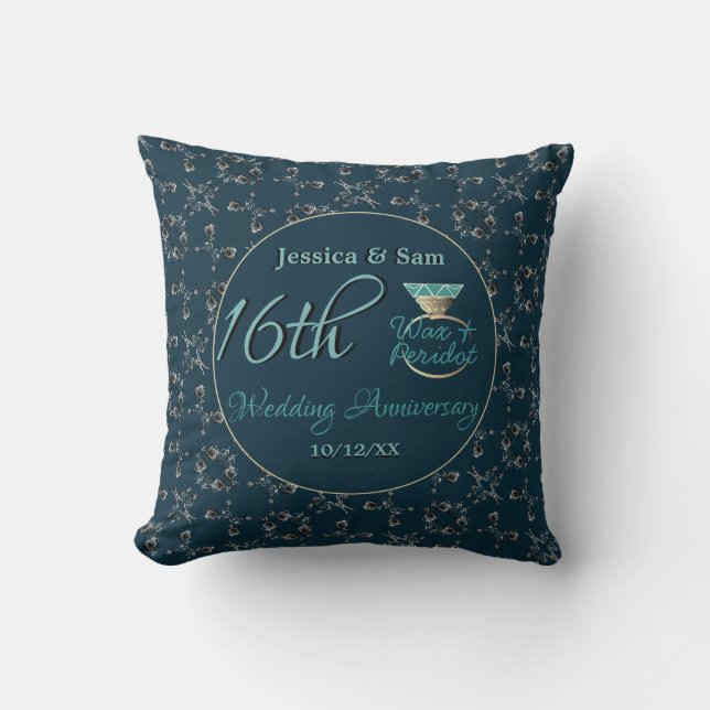 16th Wedding Anniversary Silver & Indigo Throw Pillow (Front)