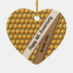 16th Wedding Anniversary, Wax Keepsake Heart Ceramic Ornament