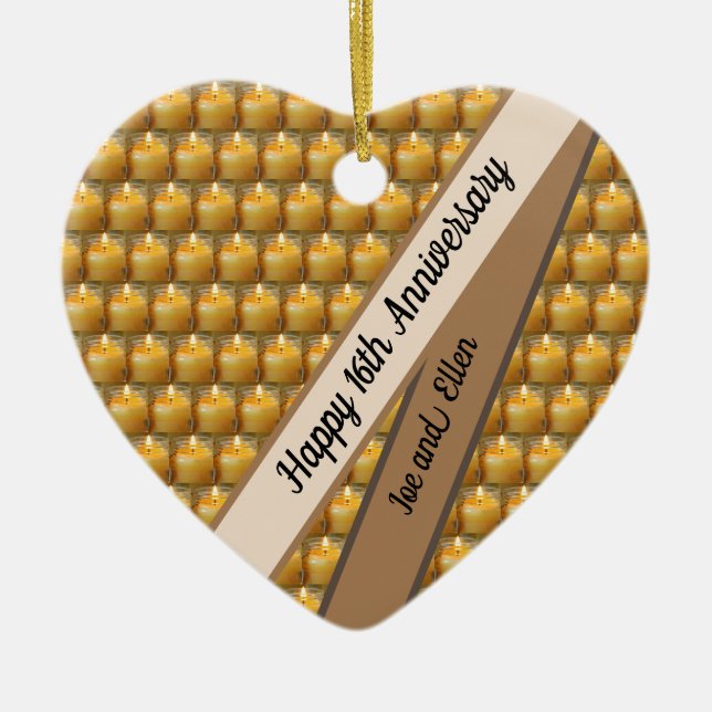 16th Wedding Anniversary, Wax Keepsake Heart Ceramic Ornament (Front)
