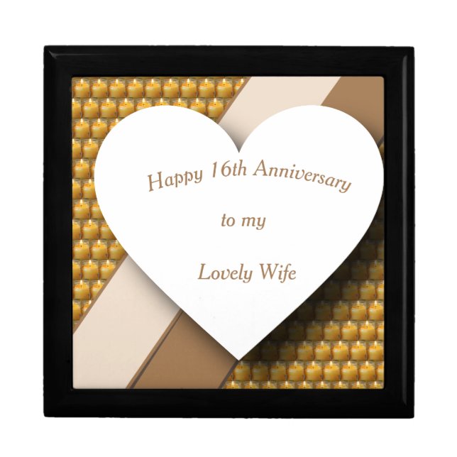 16th Wedding Anniversary, Wax Keepsake Heart Gift Box (Front)