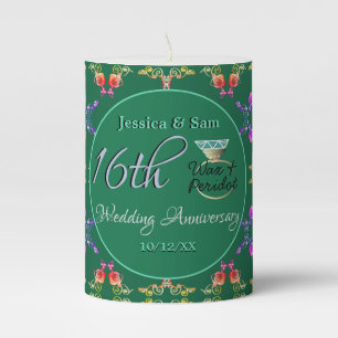 16th Wedding Anniversary Wax & Peridot Pillar Cand Pillar Candle