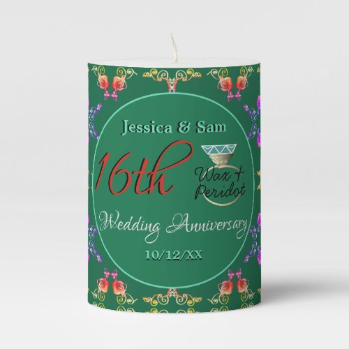 16th Wedding Anniversary Wax  Peridot Pillar Cand Pillar Candle