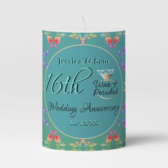 16th Wedding Anniversary Wax &amp; Peridot Pillar Candle