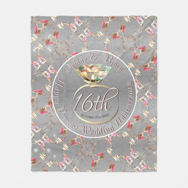 16th Wedding Anniversary Wax, Peridot & Satice Flr Fleece Blanket (Front)