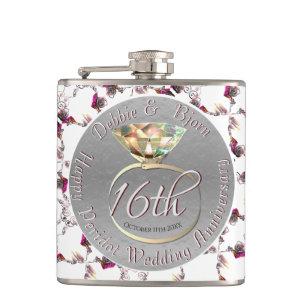 16th Wedding Anniversary Wax, Statice, & Peridot   Flask