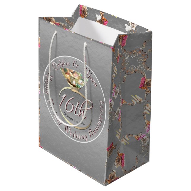 16th Wedding Anniversary Wax, Statice, & Peridot  Medium Gift Bag (Back Angled)