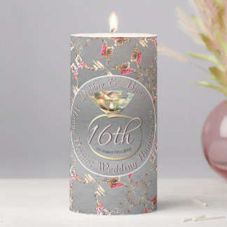 16th Wedding Anniversary Wax, Statice, & Peridot Pillar Candle