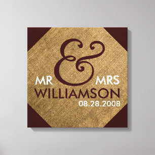 16x16 Burlap Wrapped Canvas Wedding Date Art Print