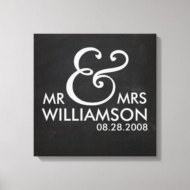 16x16 Chalkboard Wrapped Canvas Wedding Date Art Print (Front)