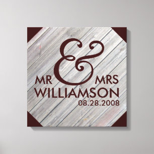 16x16 Country Wood Wrapped Canvas Wedding Date Art Print