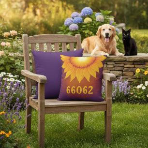 16x16 Custom Zip Code & Sunflower Outdoor Pillow