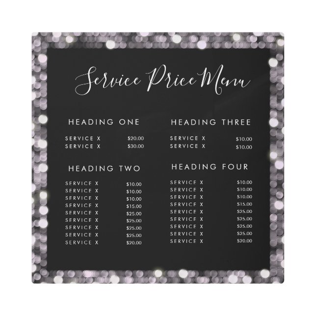16x16 inch Customizable Glitzy Price Service List Metal Print (Front)