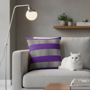 16x16 Throw Pillow for Gray Couch - Purple Stripe