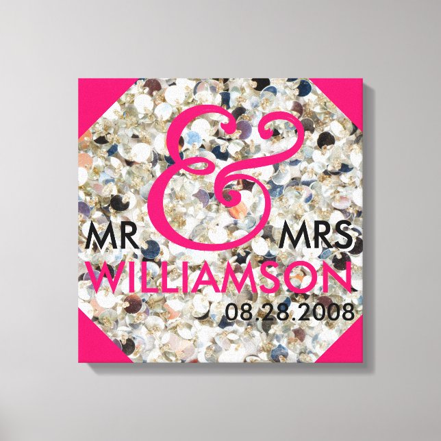 16x16 Wrapped Canvas Wedding Date Last Name Art Print (Front)