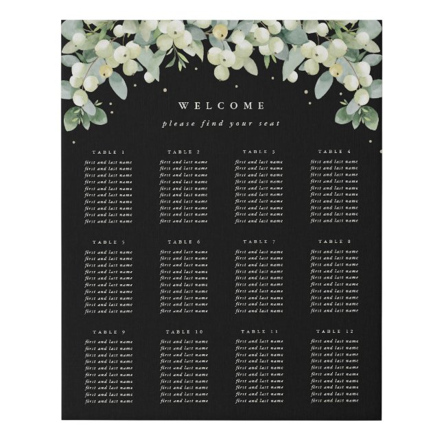 16x20" 12 Tables of 10 Seating Chart Faux Canvas Print (Front)
