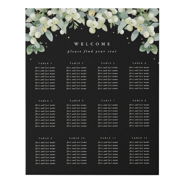 16x20" 12 Tables of 8 Seating Chart Faux Canvas Print (Front)