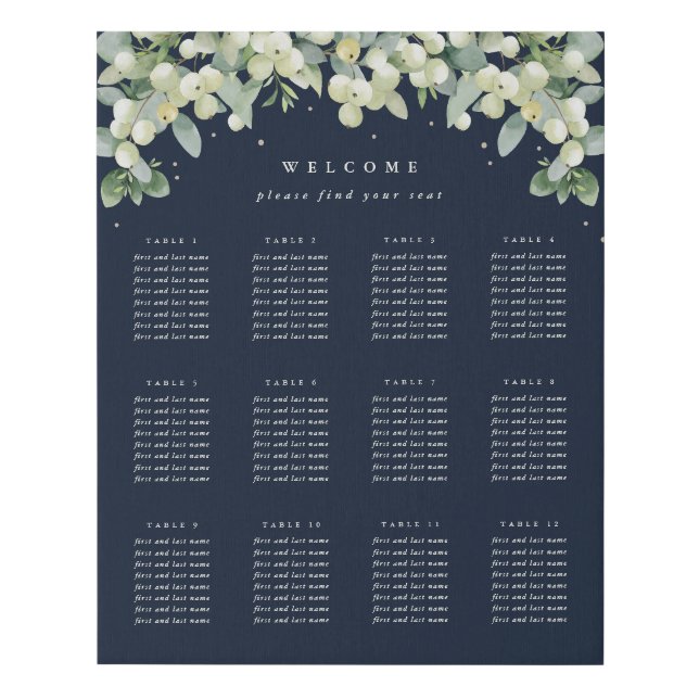 16x20" 12 Tables of 8 Seating Chart Faux Canvas Print (Front)