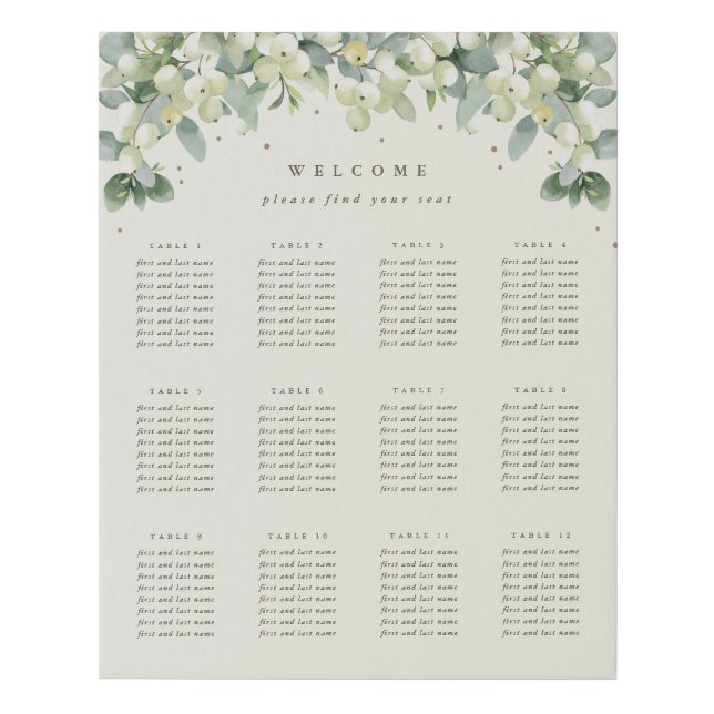 16x20" 12 Tables of 8 Seating Chart Faux Canvas Print (Front)