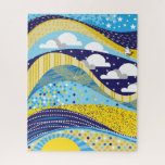 16x20 Abstract Sky Puzzle for Colorblind People<br><div class="desc">Patterns,  shapes and a limited color palette make this a perfect puzzle for people living with the most common form of color vision deficiency. You may have noticed the bee,  but did you see the honeycomb?</div>