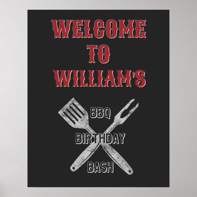 16x20 Backyard BBQ Birthday Party Welcome Sign (Front)
