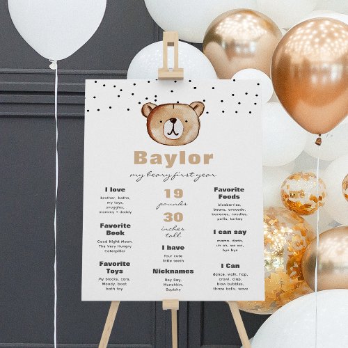 16x20 Bear Milestone Poster  Bear Birthday Sign