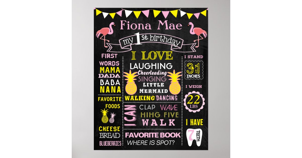 16x20 flamingo pineapples birthday sign board zazzle com
