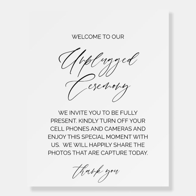 16x20 Unplugged Ceremony Wedding Sign  (Front)
