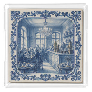 1700’s Barista Berlin Coffee House -Delft Blue Art Acrylic Tray