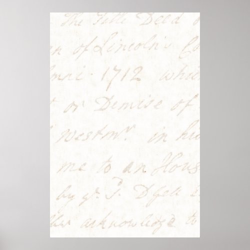 1700s Vintage English Script Ivory Parchment Paper Poster