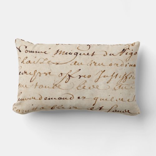 1700s Vintage French Script Grunge Parchment Paper Lumbar Pillow