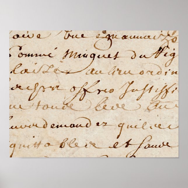 1700s Vintage French Script Grunge Parchment Paper Poster (Front)