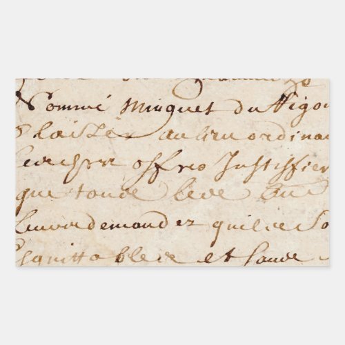 1700s Vintage French Script Grunge Parchment Paper Rectangular Sticker