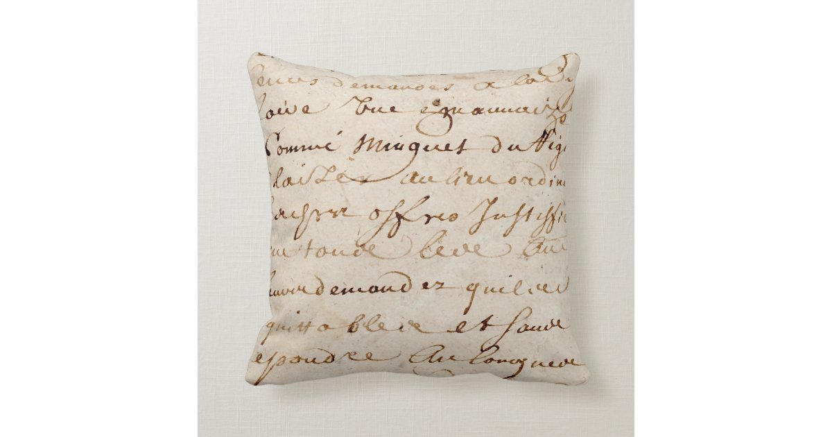 1700s Vintage French Script Grunge Parchment Paper Throw Pillow Zazzle.com