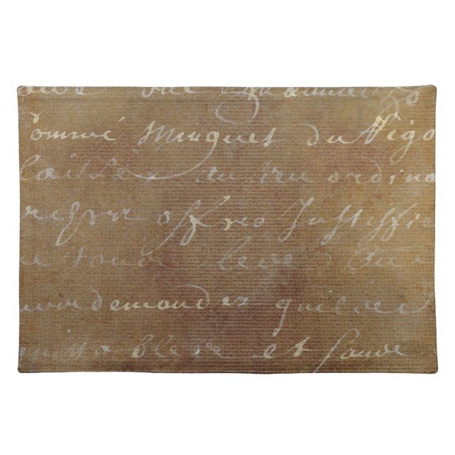 1700s Vintage French Script Tan Parchment Paper Placemat (Front)
