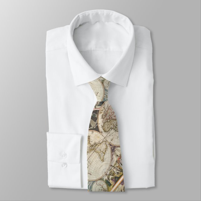 1702 A new map of the world Neck Tie (Tied)