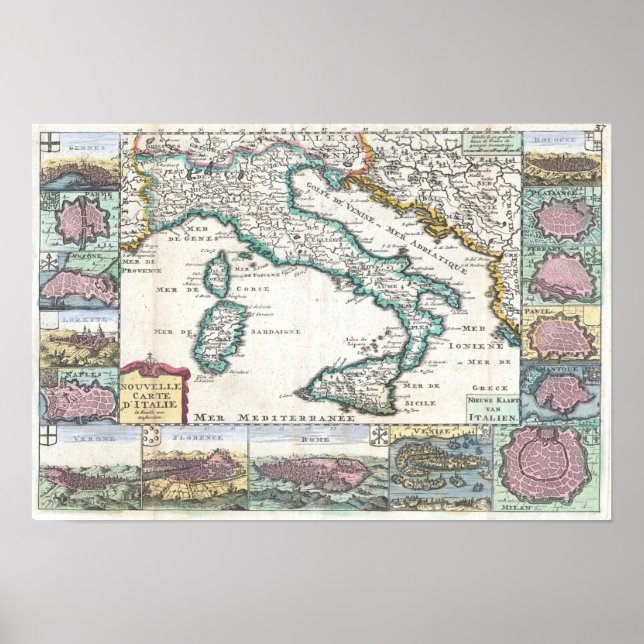 1706 de la Feuille Map of Italy Poster (Front)
