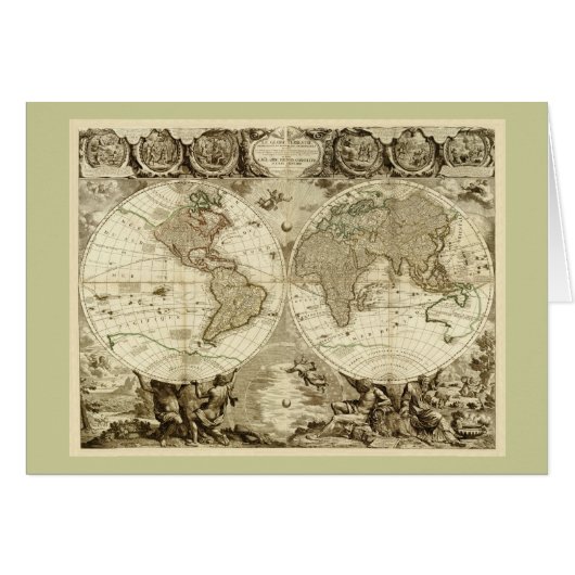 1708 World Map by Jean Baptiste Nolin Cards (Front Horizontal)