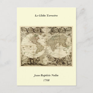 1708 World Map by Jean Baptiste Nolin Postcard