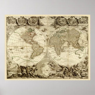 1708 World Map by Jean Baptiste Nolin Poster