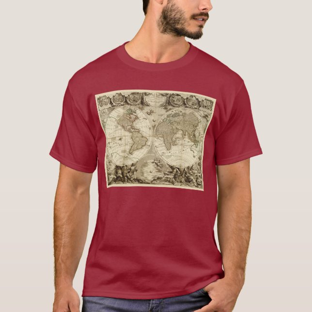1708 World Map by Jean Baptiste Nolin T-Shirt (Front)