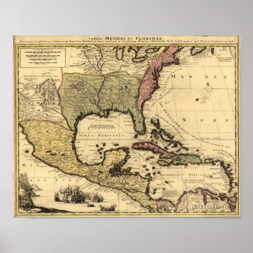 1710 Map of Mexico, Caribbean and North America Poster | Zazzle