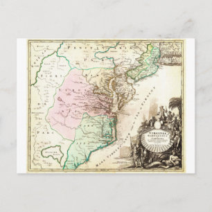 1715 Homann Map of Carolina Virginia Maryland an Postcard