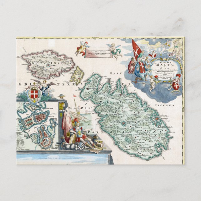 1720 Malta Map Postcard (Front)